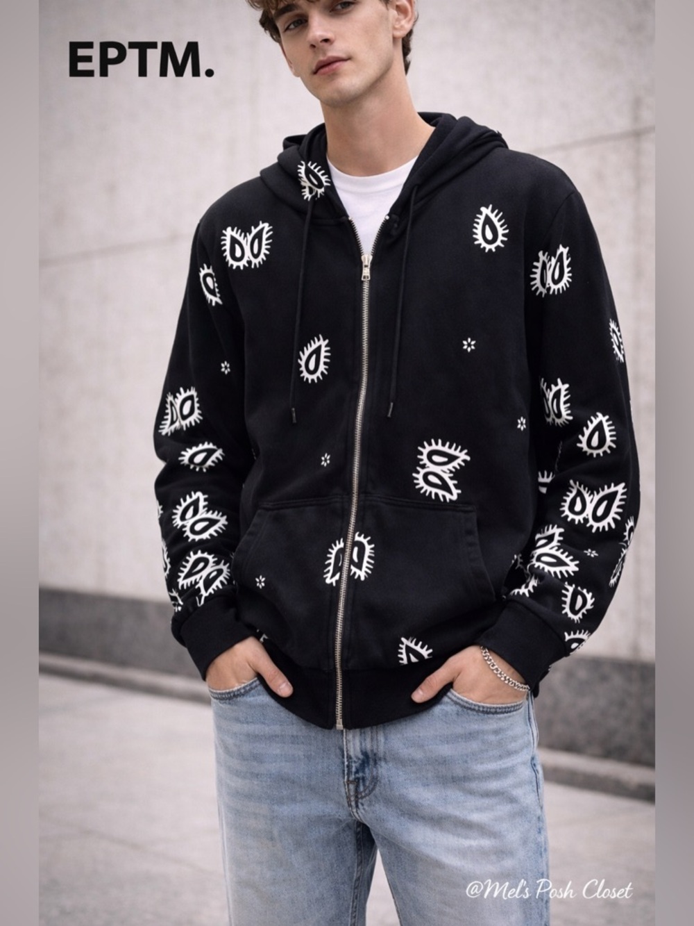 🚨EPTM Black Graphic Zip Hoodie Size M | Streetwear Eye Print |